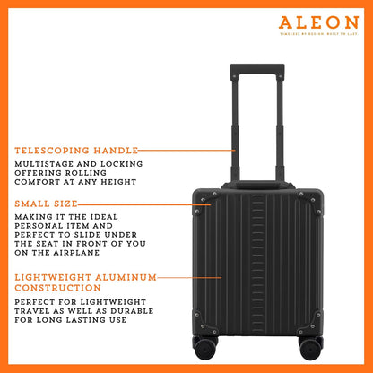 All Aluminum Lightweight 16” Premium Vertical Underseat Carry-On Luggage. Business Briefcase with Wheels - Hardshell Suitcase