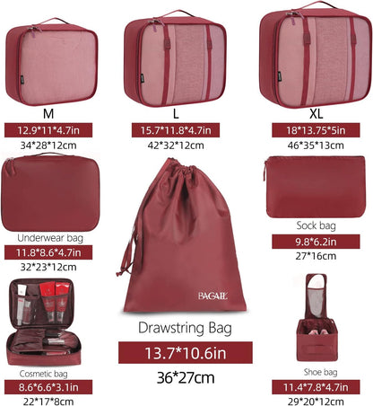 BAGAIL 8 Set Packing Cubes Luggage Packing Organizers for Travel Accessories-Wine Red