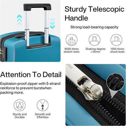 Hanke Hard Shell Luggage Sets 2 Pieces, Carry On and Checked Luggage Sets with Spinner Wheels, Durable PC Hardside Rolling Suitcase for Travel (20/28 Inch, Caribbean Blue)