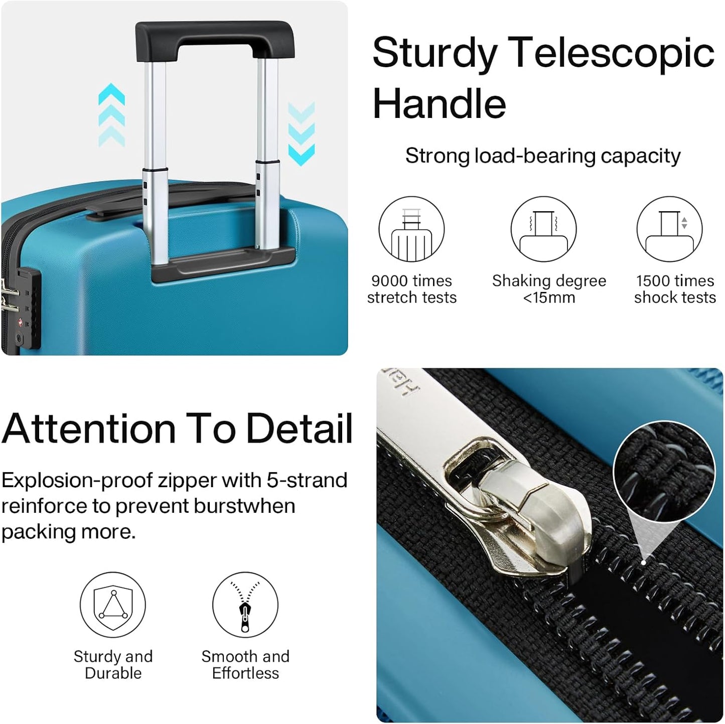Hanke Hard Shell Luggage Sets 3 Pieces, Carry On and Checked Luggage Sets with Spinner Wheels, Durable PC Hardside Rolling Suitcase for Travel (20/24/28 Inch, Caribbean Blue)
