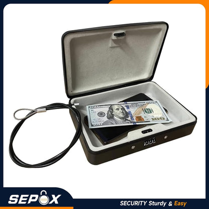 SEPOX® 4Pcs Water/Fire-Resistant Portable Security Case Lock Box Steel, Personal Travel Safe Storage Cabinet for Small Item, 3-Ft Cable, Ressetable Combination Lock for Dorm, Car, Sports, Office