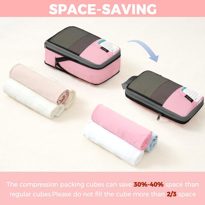 BAGAIL 4/6 Set/8 Set Compression Packing Cubes Travel Accessories Expandable Packing Organizers(HalfMesh, 8-Pink)