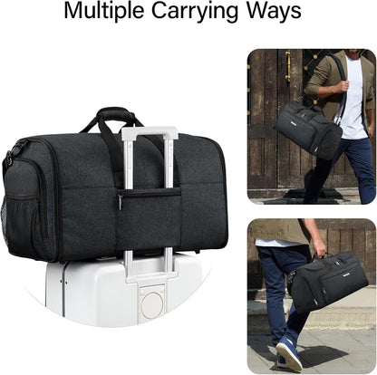 Hanke Carry on Garment Bags for Travel,Convertible Duffle Bag Luggage Bag Weekend Bag with Shoe Compartment,2 in 1 Hanging Suitcase Suit Bag for Men Women,Black