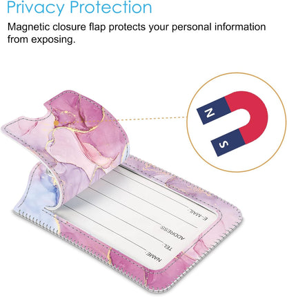 Fintie Luggage Tags, Privacy Cover ID Label with Stainless Steel Loop and Address Card for Travel Bag Suitcase - Glittering Marble (2 Piece)