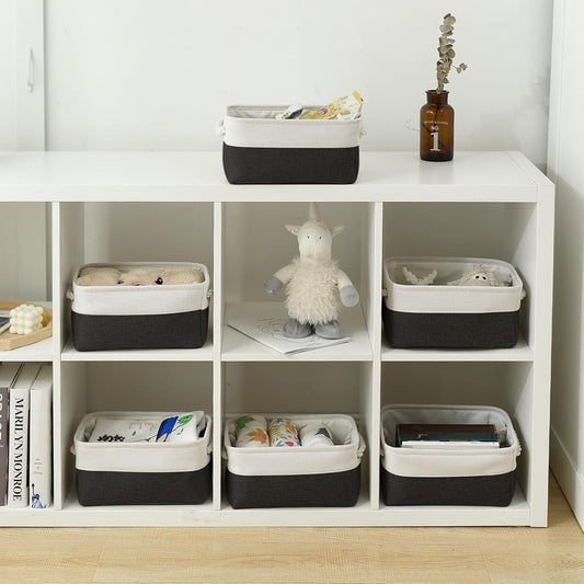 TheWarmHome Storage Bins for Shelves - 6 Pack 11.8x7.8x5.2 inch Collapsible Storage Cubes, Basket for Gifts Empty Closet Organizing Dog Toy Box (White & Black)