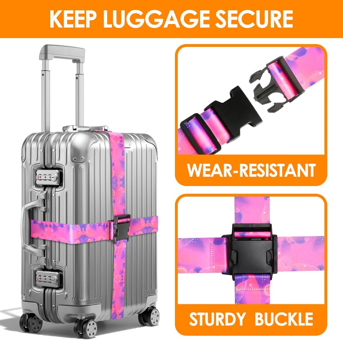 Adjustable Travel Luggage Strap Suitcase Belt Travel Bag Accessories 1.96 in W x 6.23 ft L