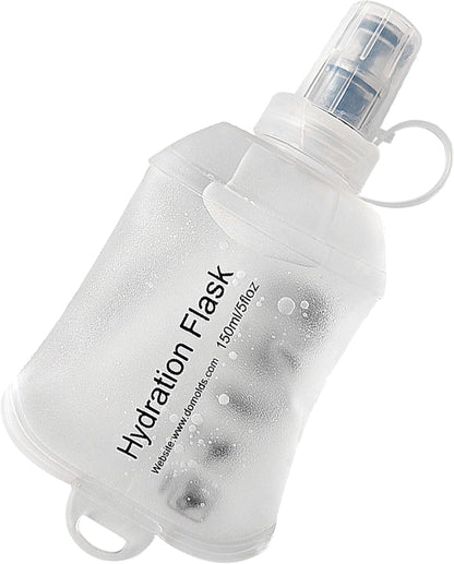 CLINTT 150ml Soft Flask, Foldable Running Water Bottle, TPU Folding Soft Water Flask, BPA-Free Collapsible Flask for Hydration Pack Running Vest, Cycling, Climbing, Hiking - 1Pcs, White
