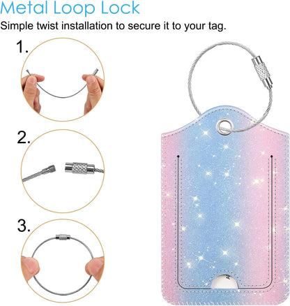 Fintie Luggage Tags, Privacy Cover ID Label with Stainless Steel Loop and Address Card for Travel Bag Suitcase - Pink/Blue (2 Piece)