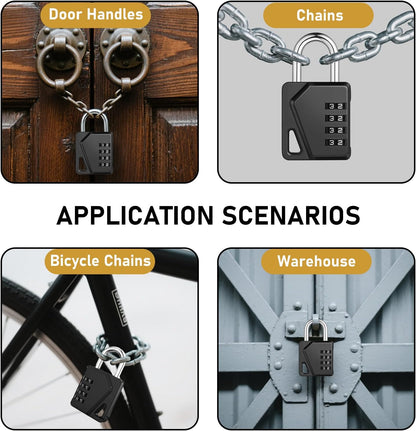 LAFENLIN 4 Pack Combination Locks, Locker Locks with Writable Tag, 4 Digit Padlock for Cases, Gym, Backpack, Backyard Gate, Fence, Hasp, Indoor, Outdoor Gate Lock, Weatherproof (Black - NO Key)
