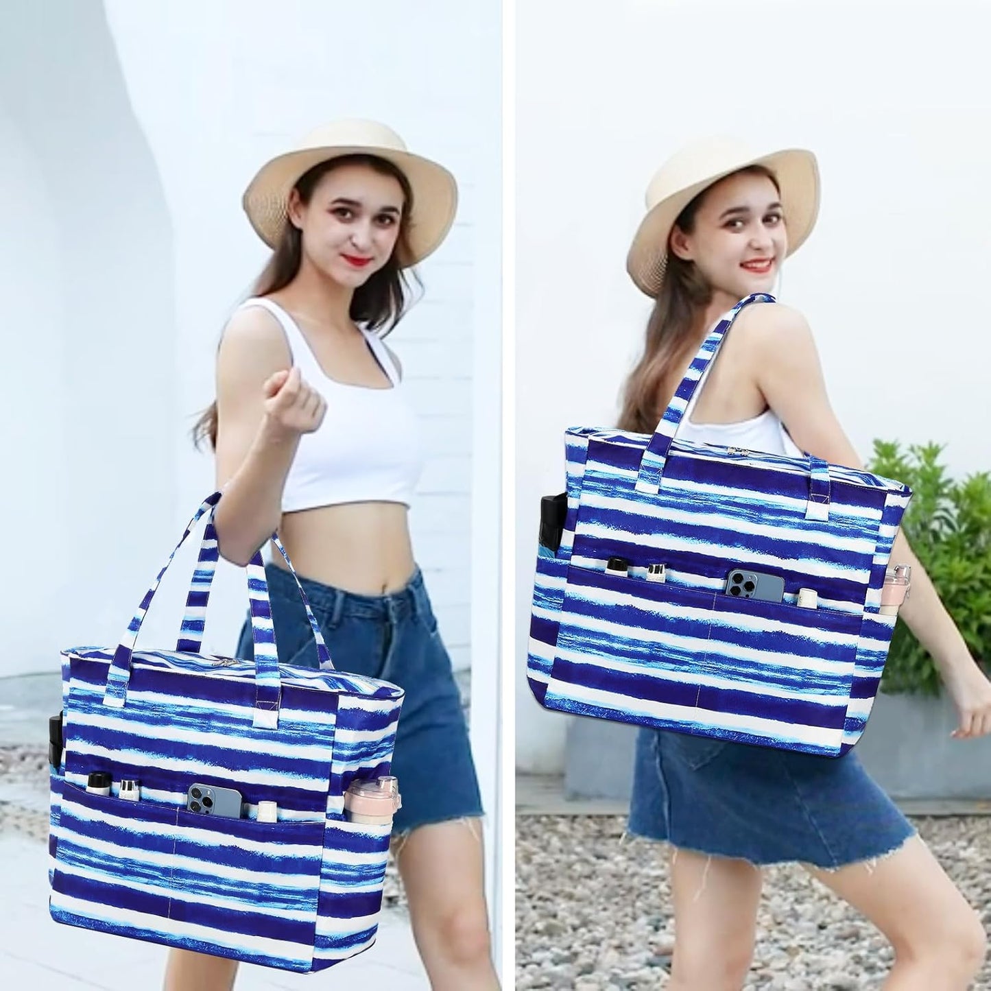 Waterproof Beach Tote Pool Bags for Women Ladies Extra Large Gym Tote Carry On Bag With Wet Compartment for Weekender Travel