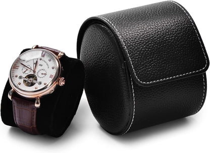 Oirlv Luxury Leather Watch Storage Box Travel Single Watch Case Jewelry Gift Box for Christmas Anniversary Birthday(Black)