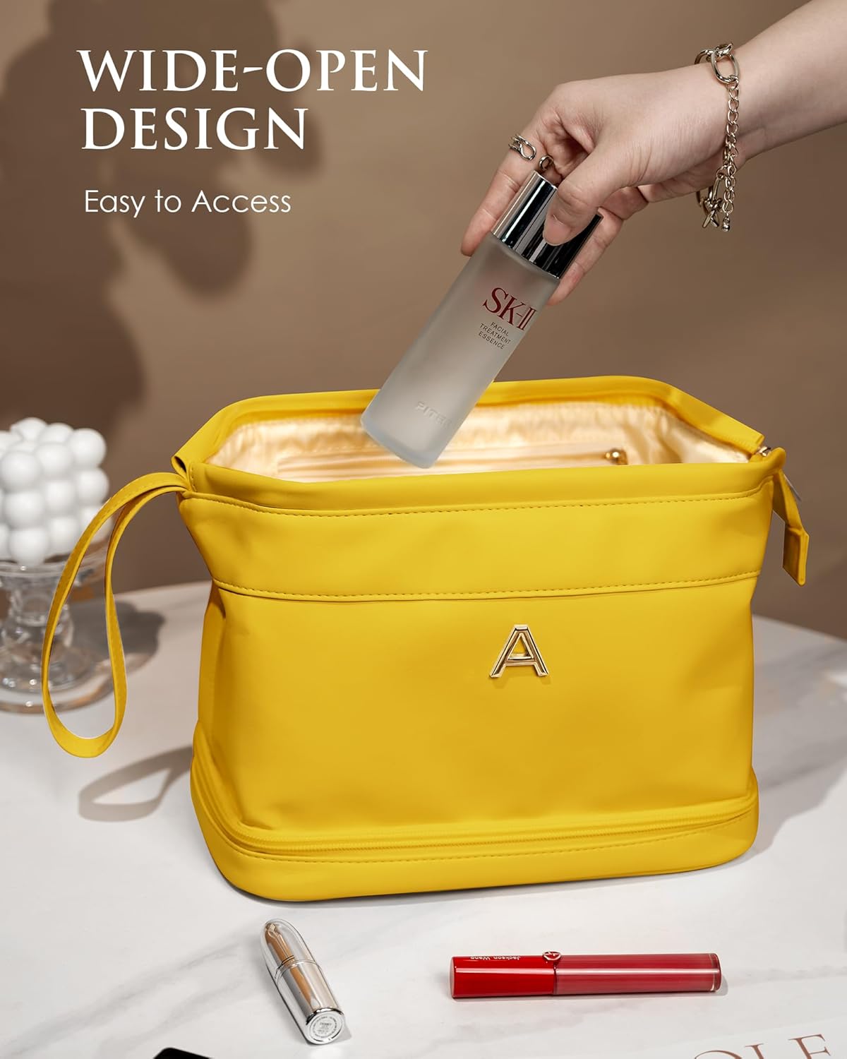 Womens Gifts, Initial Makeup Bag, Travel Gifts, Personalized Bags, Waterproof Double Layer Cosmetic Bag, Large Capacity PU Leather Makeup Bags Letter Travel Toiletry Bag, Friend Gifts