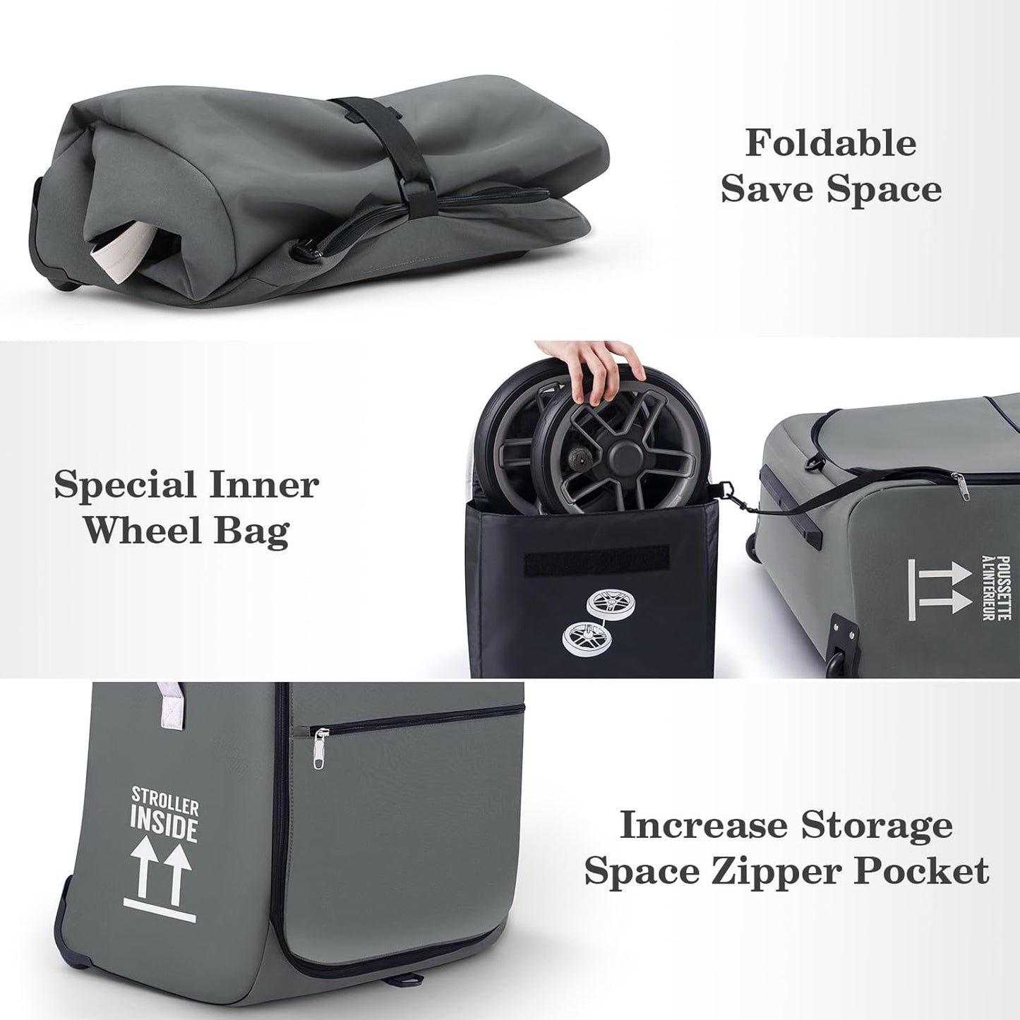 Stroller Bag for Airplane, Stroller Travel Bag Compatible with UPPAbaby Vista, Vista V2, Cruz V2, Rolling Wheel Bag with Storage Pocket, Multiple Handles, Luggage Tag for Flight Travel, Grey