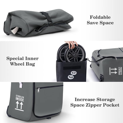 Stroller Bag for Airplane, Stroller Travel Bag Compatible with UPPAbaby Vista, Vista V2, Cruz V2, Rolling Wheel Bag with Storage Pocket, Multiple Handles, Luggage Tag for Flight Travel, Grey