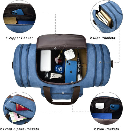 Litvyak Duffle Bag for Travel, Large 60L Canvas Travel Duffel Bags Overnight Weekend Gym Carry On Luggage Bag for Men & Women(Blue)
