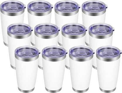 VEGOND 20oz Tumbler with Lid and Straw Stainless Steel Tumbler Cup Bulk Vacuum Insulated Double Wall Travel Coffee Mug Powder Coated Coffee Cup(White 12 Pack