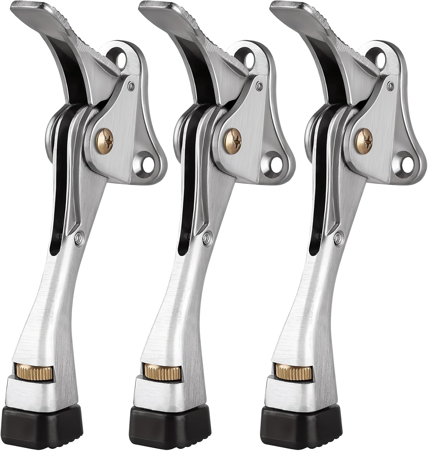 GroTheory 3 Pack Door Stoppers, 4 inch Kickdown Door Stops, Heavy Duty Door Stoppers for Bottom of Door, Adjustable Metal Door Kick Stand Floor and Release