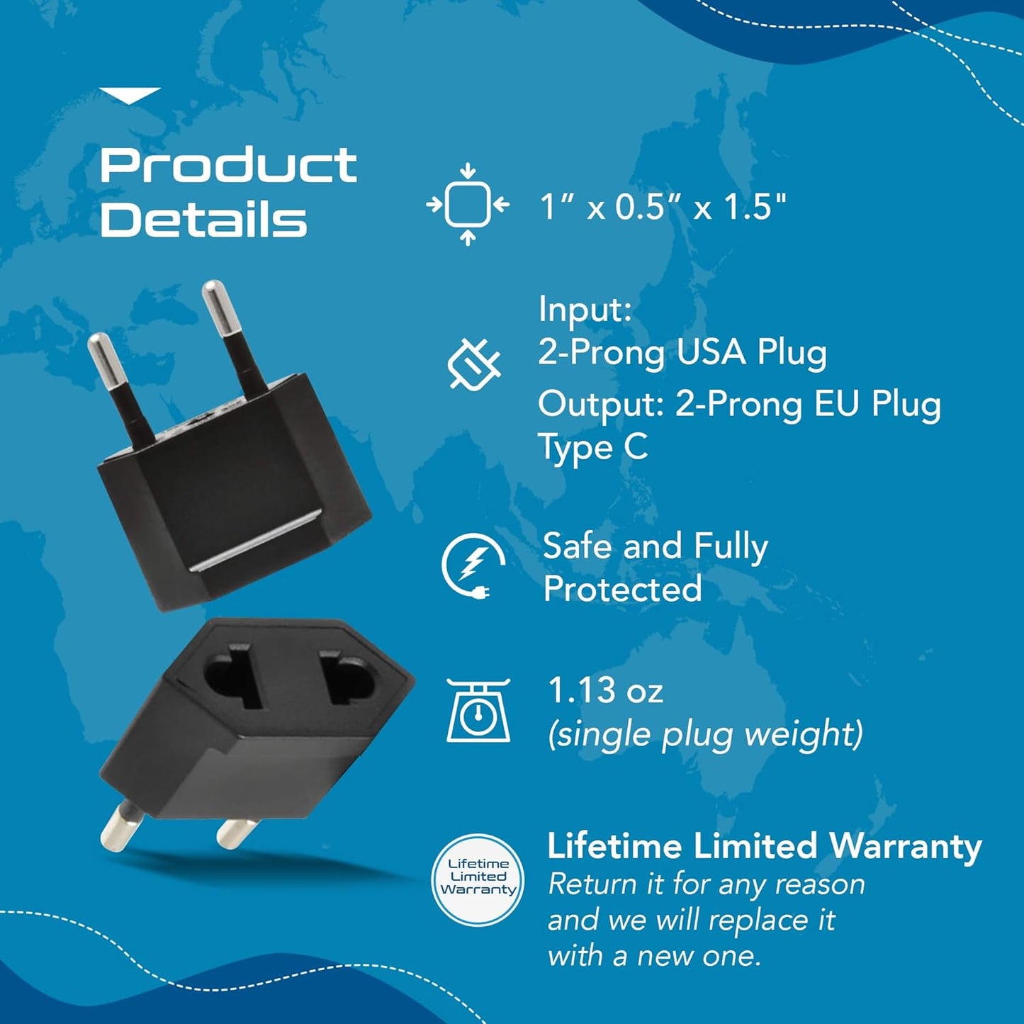 Ceptics USA, Canada to European Plug Adapter - Type C Adapter compatible in Europe, Canada to European travel plug adapter Ideal for Phones, Camera & More - CE Certified - RoHS Compliant - 12 Pack