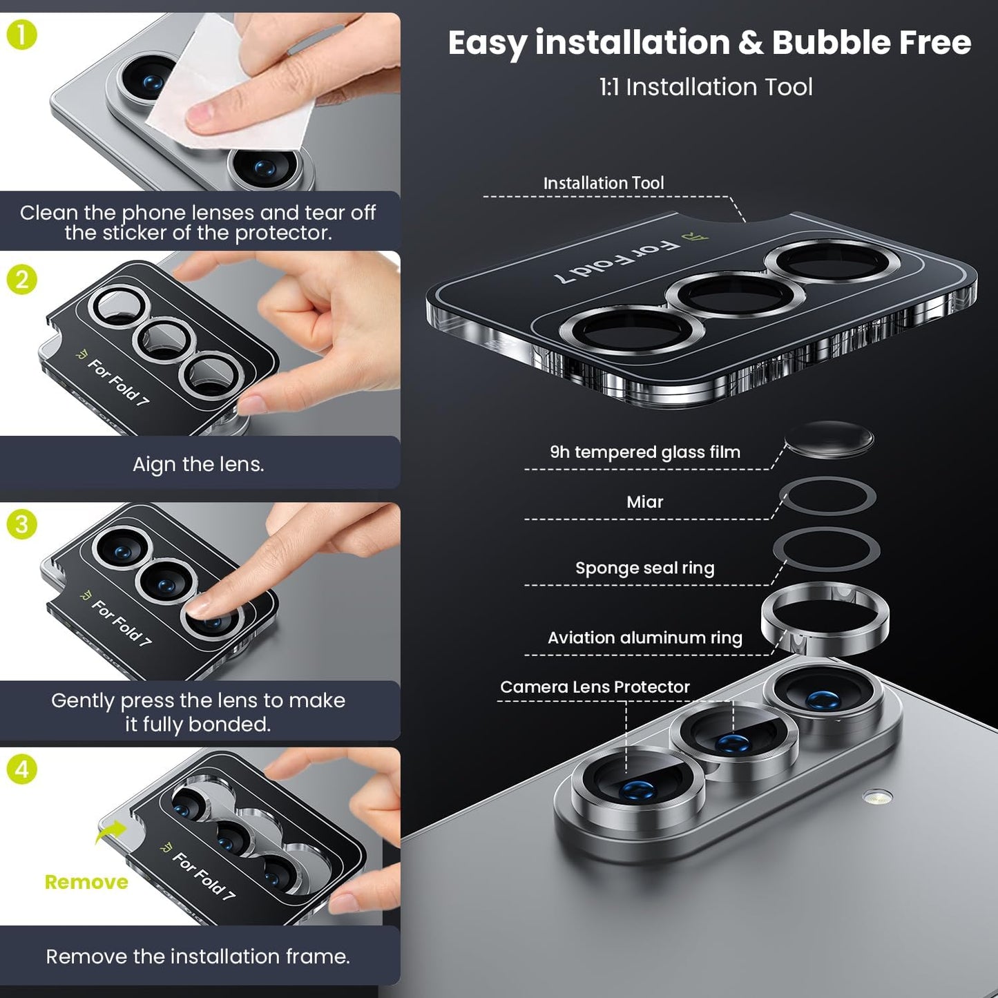WSKEN for Z Fold 7 Camera Lens Protector Case Cover - Ultra HD Anti-Reflective Tempered Metal Glass Anti Scratch Rear Camera Screen Protector Film for Samsung Galaxy Z Fold 7 5G Accessories,Silver