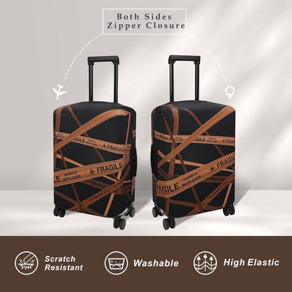 Explore Land Travel Luggage Cover Suitcase Protector Fits 23-26 Inch Case (Gold Fragile, M)