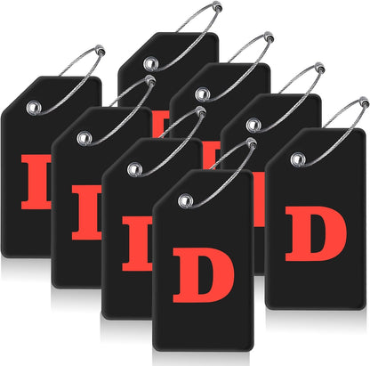 8 Pcs Luggage Tags for Suitcases, 26 Initial Letter Travel Luggage Baggage Identification Labels ID Tags Fully Bendable Tags with Stainless Steel Loop (Letter D, Black)
