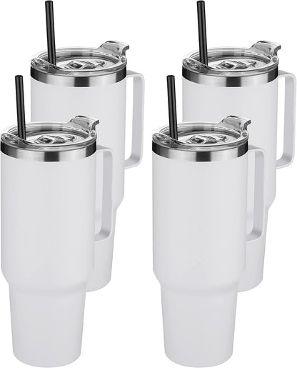 HASLE OUTFITTERS 40 oz Stainless Steel Tumbler with Handle, Vacuum Insulated Tumblers Bulk, Reusable Double Wall Travel Coffee Mug, Durable Powder Coated Water Bottles(White, 4)