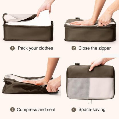 4 Set Compression Packing Cubes for Travel, Suitcases and Backpack Space Saving Organizers (Charcoal Gray)
