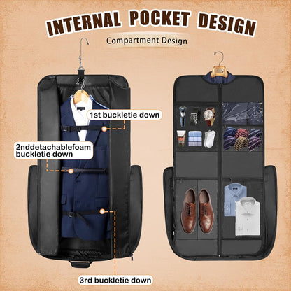 Garment Bag Travel Large Leather Carry On Suit Bag with Strap for Business Hanging Suitcase Luggage Bags for Men Women (Grey)