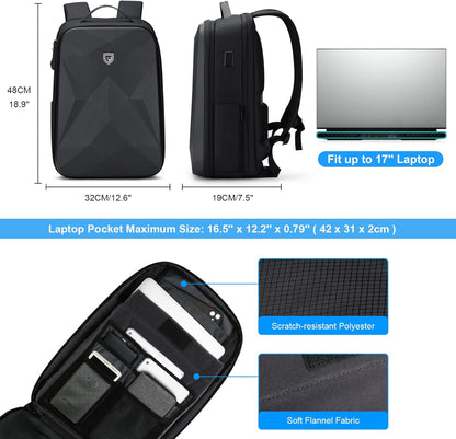 FENRUIEN 17 Inch Laptop Backpack for Men,Waterproof Anti Theft Computer Backpack with USB C Charging Port,Hardshell Gaming Laptop Bag,Black