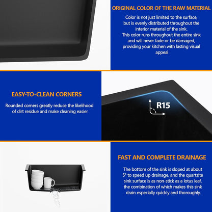 Dcolora 15 Inch Granite Composite Black Bar Sink Undermount Small Kitchen Sink Quartz Prep RV Single Bowl Under Counter Basin DC-GU7745