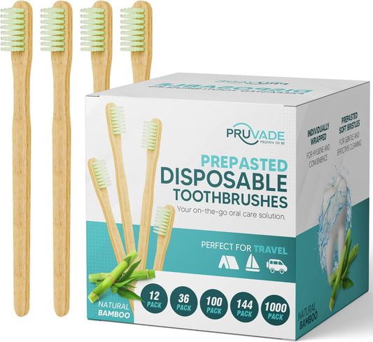 144 Pack Disposable Bamboo Toothbrushes with Toothpaste Built in - Prepasted Toothbrushes Individually Wrapped - Single Use Waterless Tooth Brush with Soft Bristles for Work, Camping, Travel