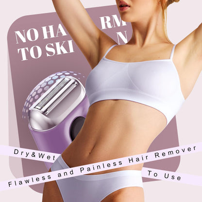Cordless Electric Shaver for Women: Mini Electric Razors with LED Display - Rechargeable Bikini Trimmer - IPX7 Waterproof Wet Dry Face Razor for Body Pubic Leg (Purple Little)