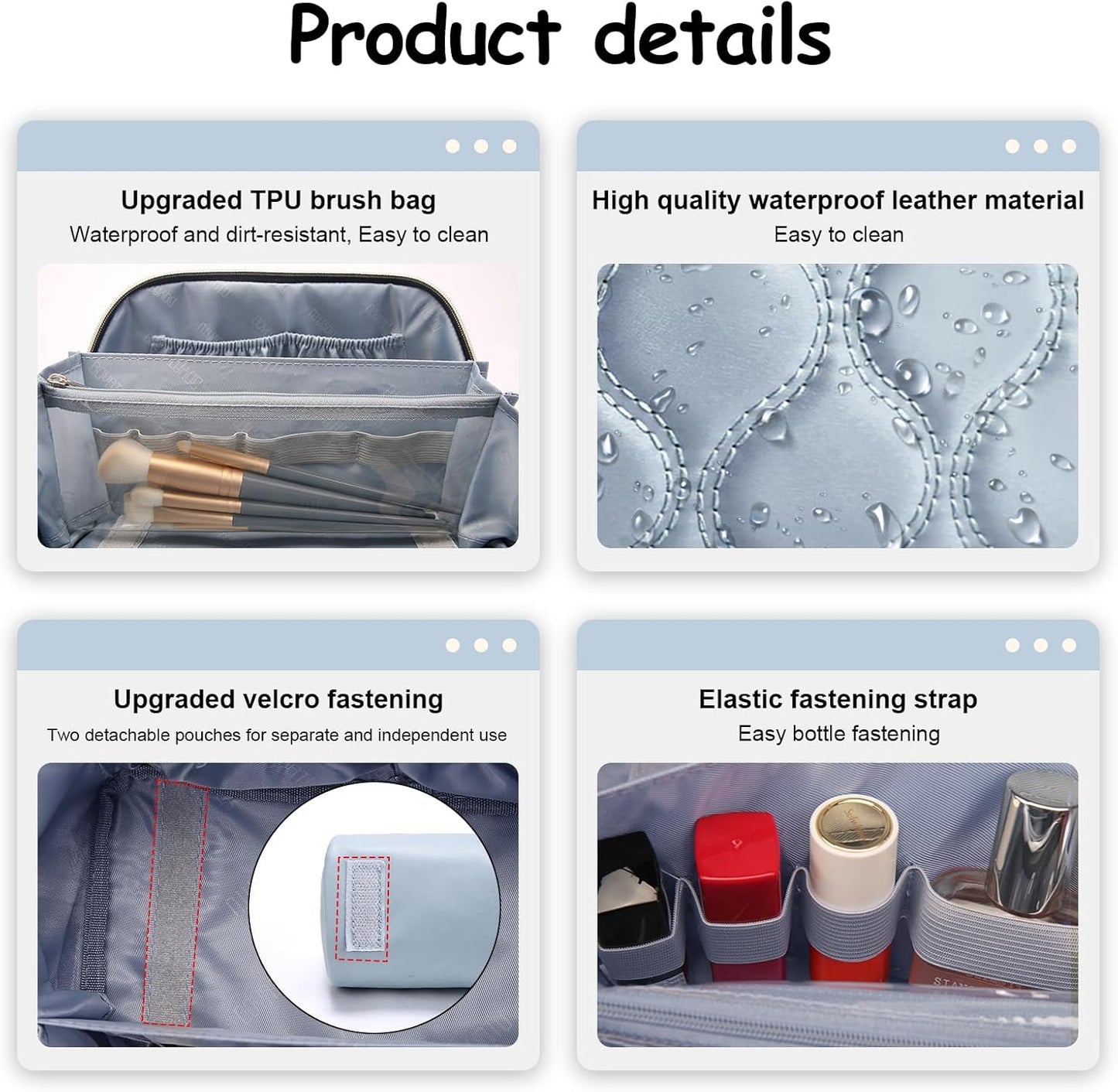 Travel Makeup Bags for Women Cosmetic Bag: Puffy Make up Bags Set of 3 - Vegan Leather Makeup Organizer - Waterproof Large Toiletry Bag with Compartments - Travel Essentials (Blue)