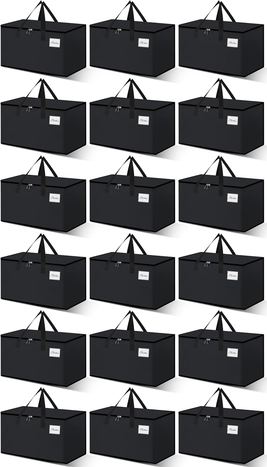 Heavy Duty Moving Bags - Extra Large Packing Bags and Storage Totes, Collapsible and Foldable Option for Moving and Storage, Black, 125 L - 18 Pack