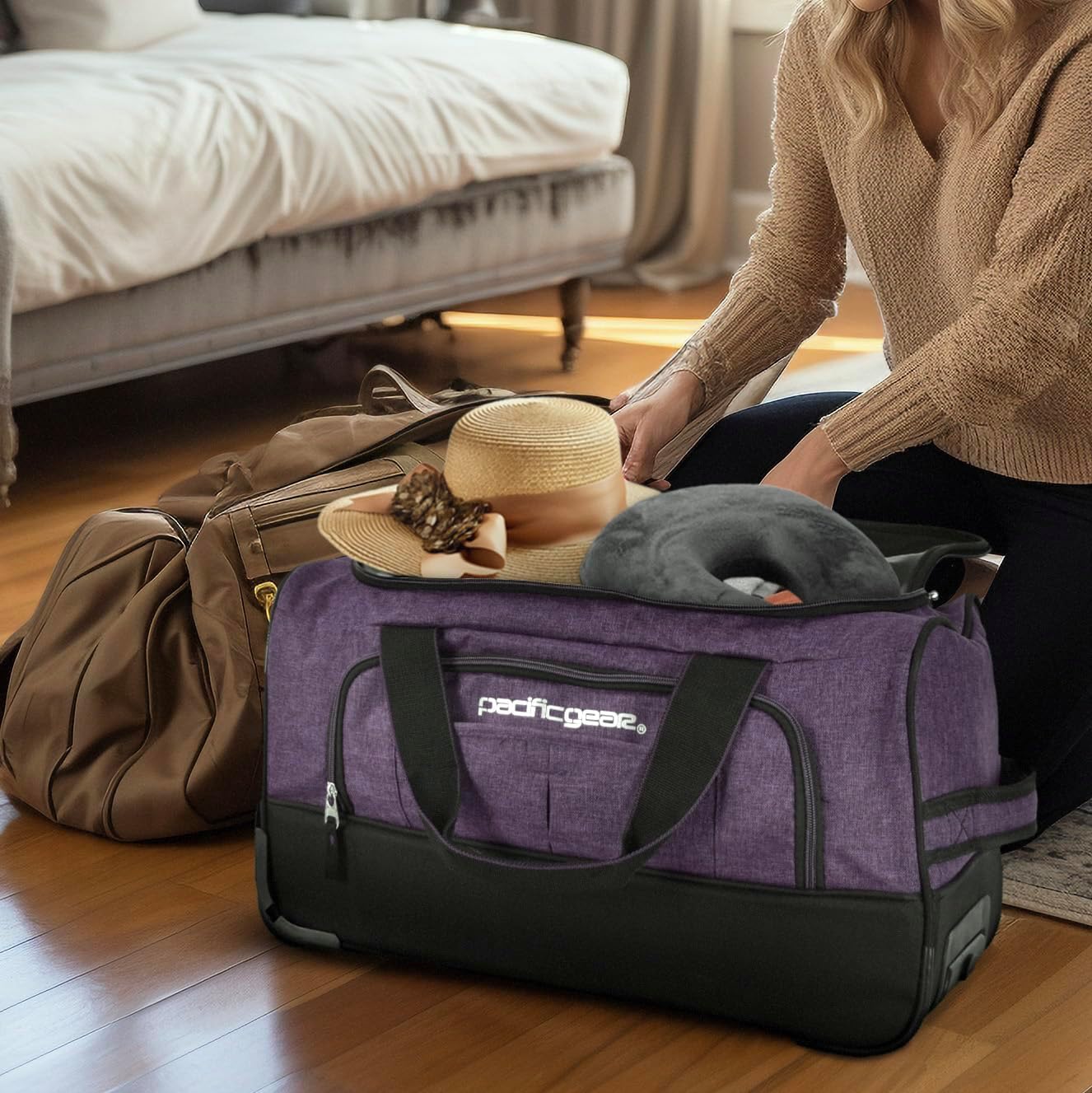 Pacific Gear Rolling Duffel Bag with Wheels, Luggage, Hockey, Sports, XL, Rollers, Heavy Duty 21"