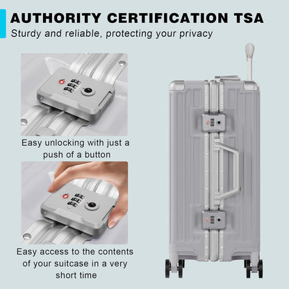 AnyZip Luggage PC+ABS Aluminum Frame Zipperless Checked Luggage Hard Shell Suitcase with TSA Lock Double Spinner Wheels 24 Inch Silver