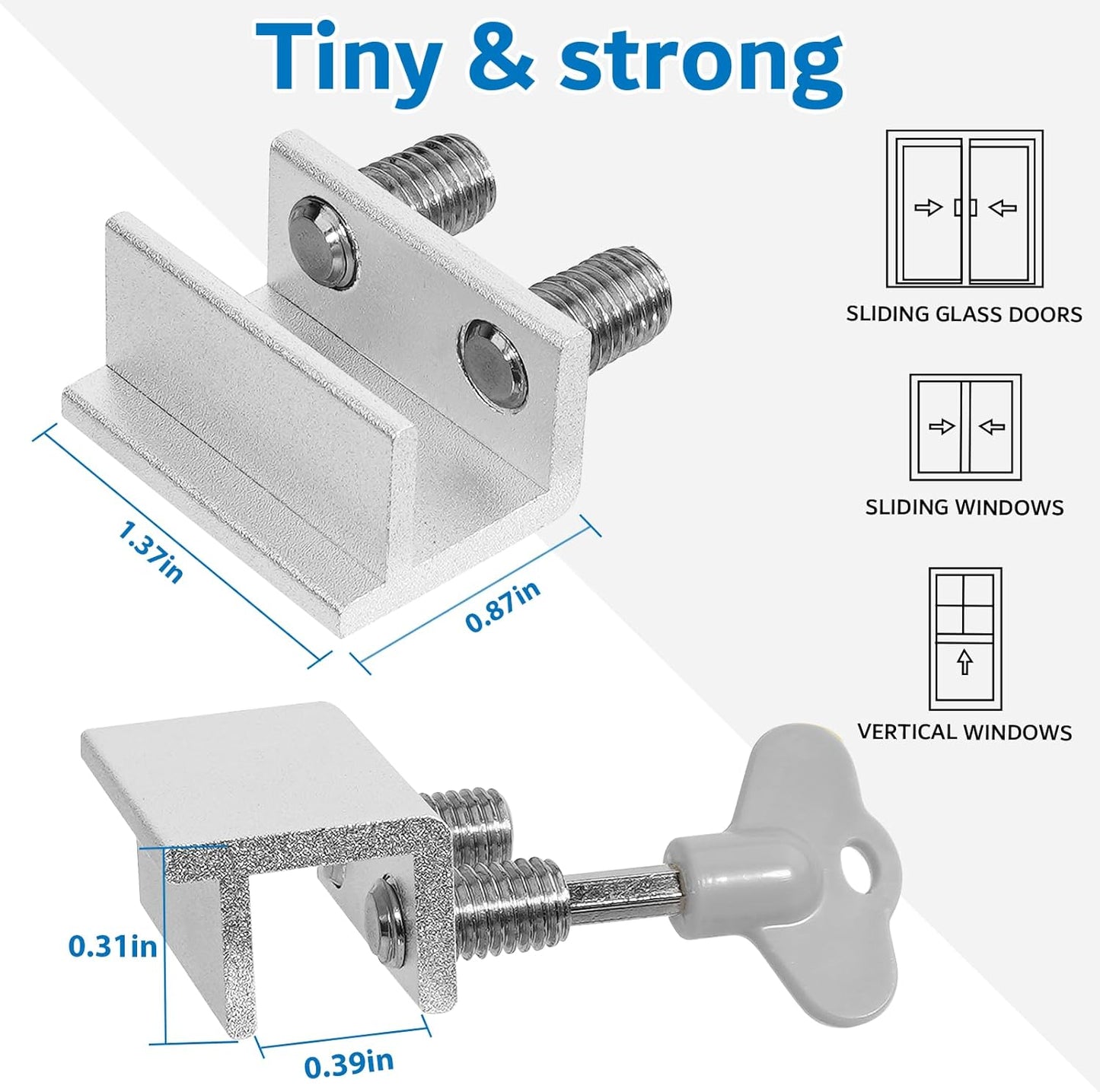 6 Sets Sliding Window Locks with Key, Window Locks for Up and Down Windows,Easy to Install Vertical & Horizontal Window Security Locks,Adjustable Aluminum Window Stopper Lock(Silver)