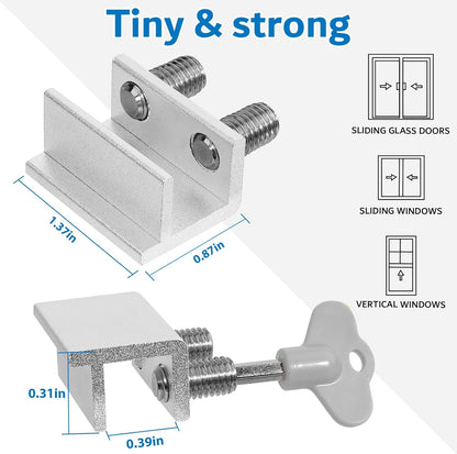 6 Sets Sliding Window Locks with Key, Window Locks for Up and Down Windows,Easy to Install Vertical & Horizontal Window Security Locks,Adjustable Aluminum Window Stopper Lock(Silver)