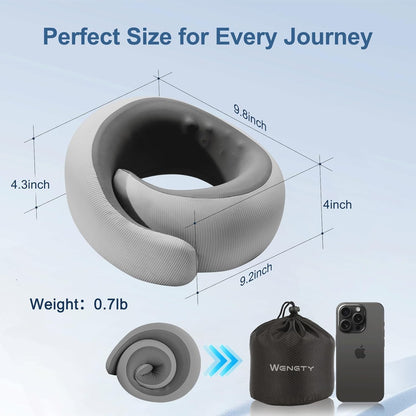 Neck Pillow for Traveling,Travel Neck Pillow for Airplanes,Portable,Smooth & Cooling Fabric,100% Pure Memory Foam,Neck Pain Relief with Breathable 360º Ergonomic Support for Long Flight(Gray)
