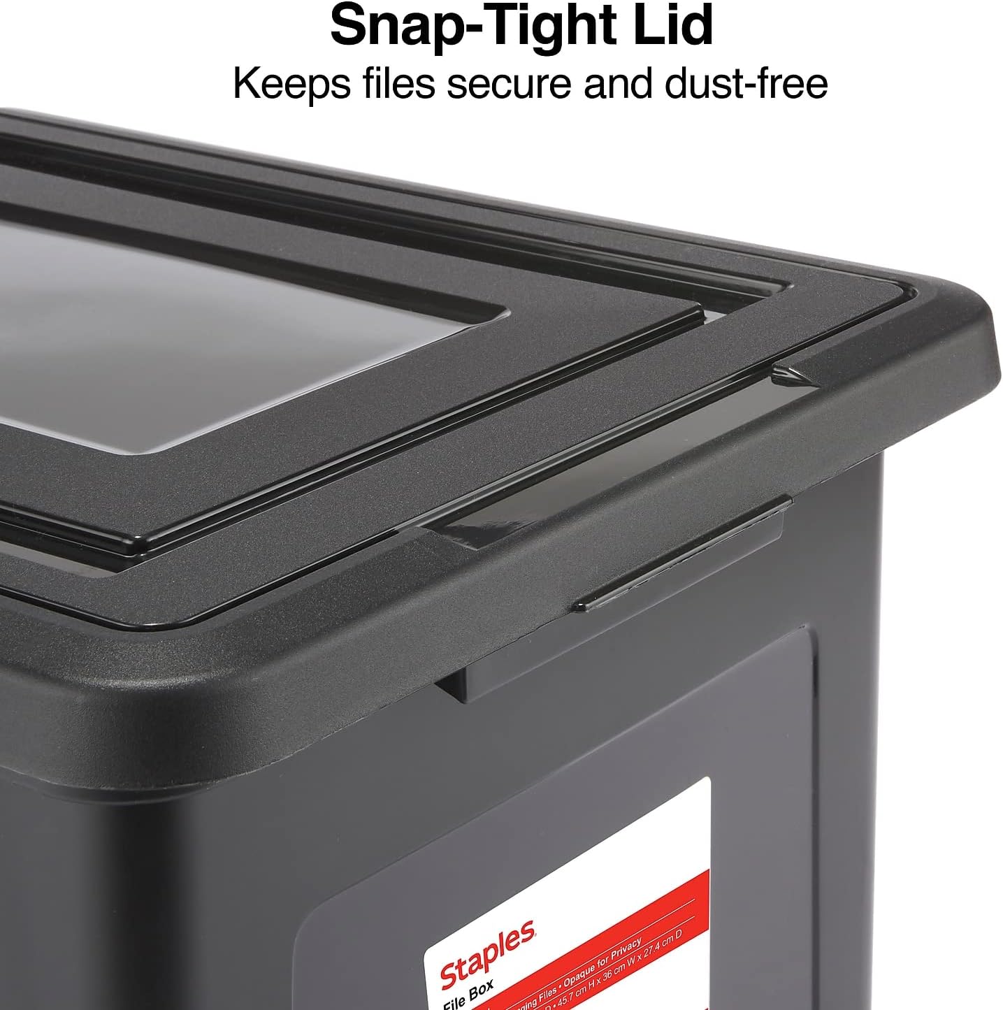 STAPLES Hanging File Folder Box, Storage Bin Organizer, Snap Lid, Letter & Legal Size Documents, Black
