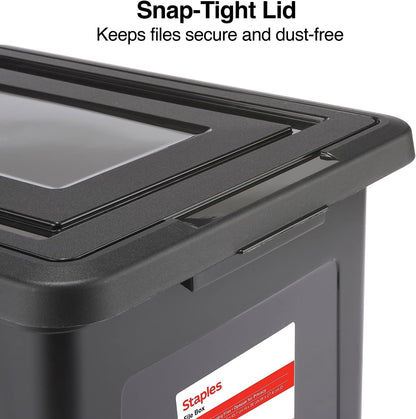 STAPLES Hanging File Folder Box, Storage Bin Organizer, Snap Lid, Letter & Legal Size Documents, Black
