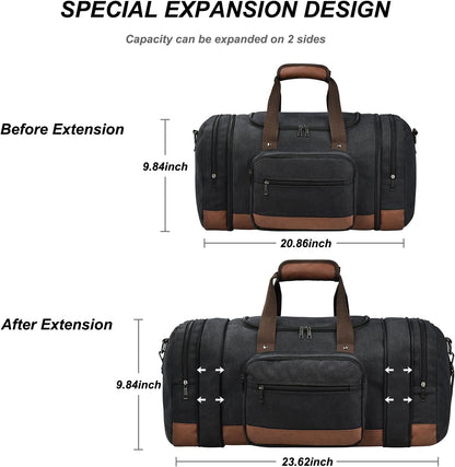 Litvyak Duffle Bag for Travel, 50L Canvas Travel Duffel Bags Overnight Weekend Gym Carry On Luggage Bag for Men & Women(Black+Toiletry Bag)