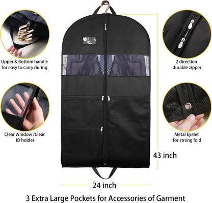 Garment Bags for Travel, 2 Pack 43" Hanging Garment Bags for Men, Double Sides Zipper & 3 Large Mesh Pockets, Garment bag for Traveling Monogrammed Closet Clothes Storage