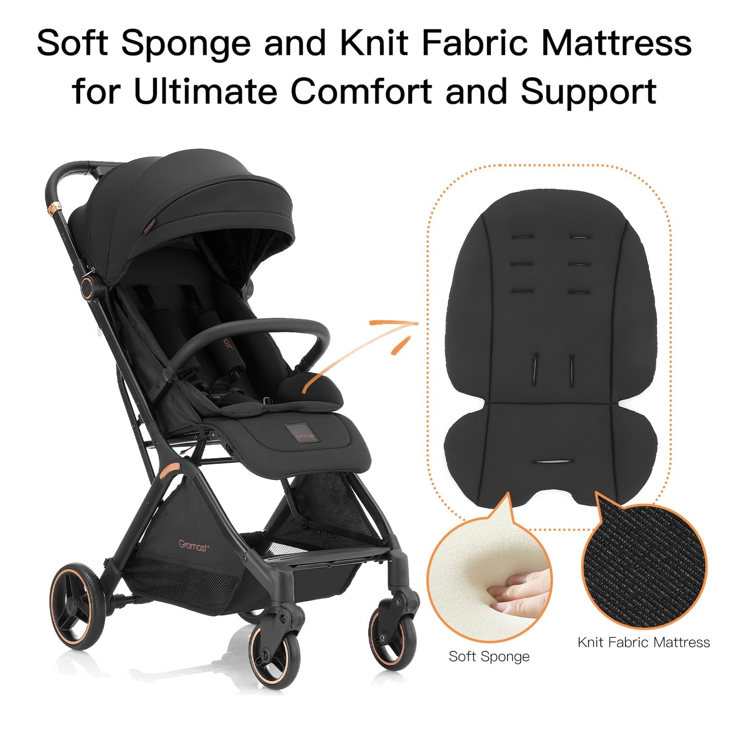 Gravity Folding Baby Stroller - Portable Travel Toddler Stroller w/Adjustable Backrest & Canopy, Lightweight and UV Protected, One-Hand Automatic Folding - Black