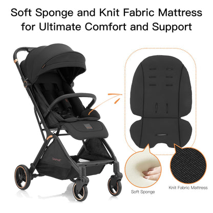 Gravity Folding Baby Stroller - Portable Travel Toddler Stroller w/Adjustable Backrest & Canopy, Lightweight and UV Protected, One-Hand Automatic Folding - Black