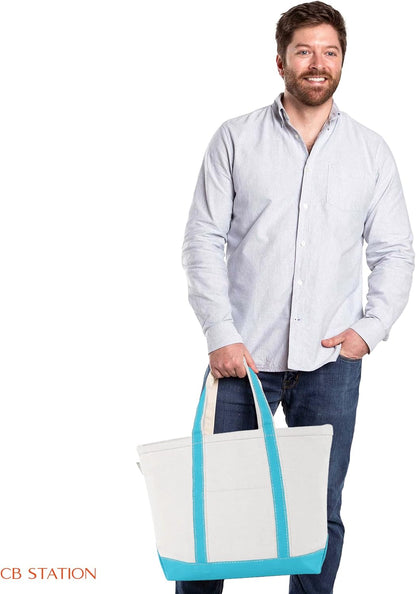 CB STATION Medium Classic Canvas Tote Bag for Women, Top Zipper Closure, Outer Pocket, Daily Essentials, Groceries, Traveling