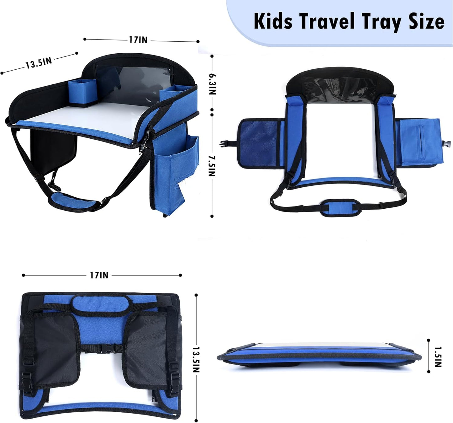 Kids Travel Tray for Airplane - Toddler Car Seat Table Tray, Road Trip Essentials for Boys & Girls, Carseat Lap Desk for Kids Road Trip Activities(Navy Blue)