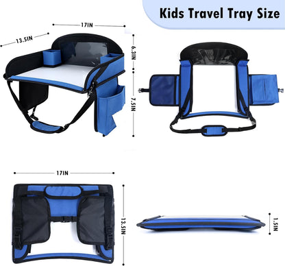 Kids Travel Tray for Airplane - Toddler Car Seat Table Tray, Road Trip Essentials for Boys & Girls, Carseat Lap Desk for Kids Road Trip Activities(Navy Blue)