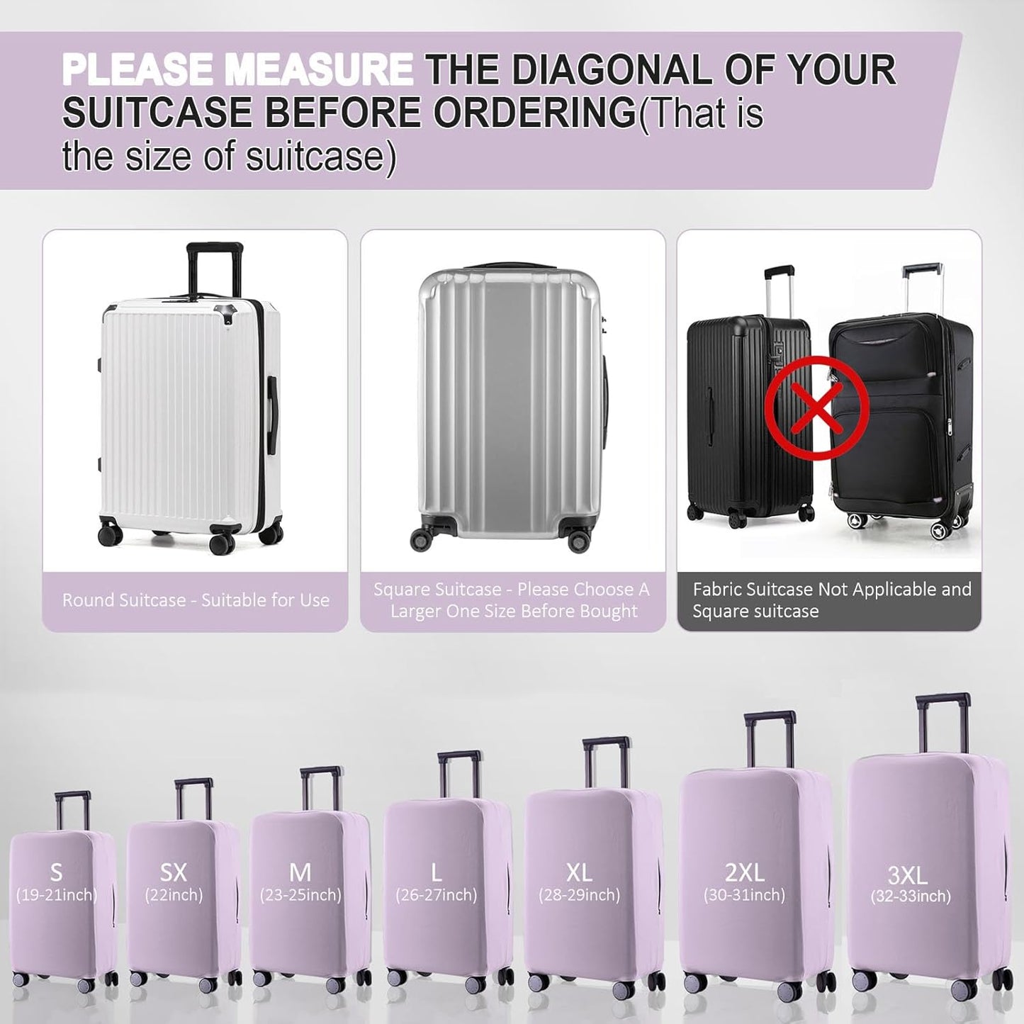 Travel Luggage Cover Suitcase Protector Scratch-Resistant Fit 19-31 Inch Suitcase, Not Included Suitcase (Lavender Purple, 2XL(30-31 inch))