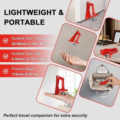 Portable Door Stopper Door Lock for Travel Anti Theft Door Blocker, Security Door Stoppers for Bottom of Door, No Drill Safety Doors Stopper Hotel Door Locks for Travelers Security (Red)